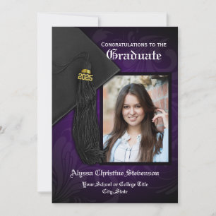 2024 Purple Black Tassel Charm Photo Graduation Invitation