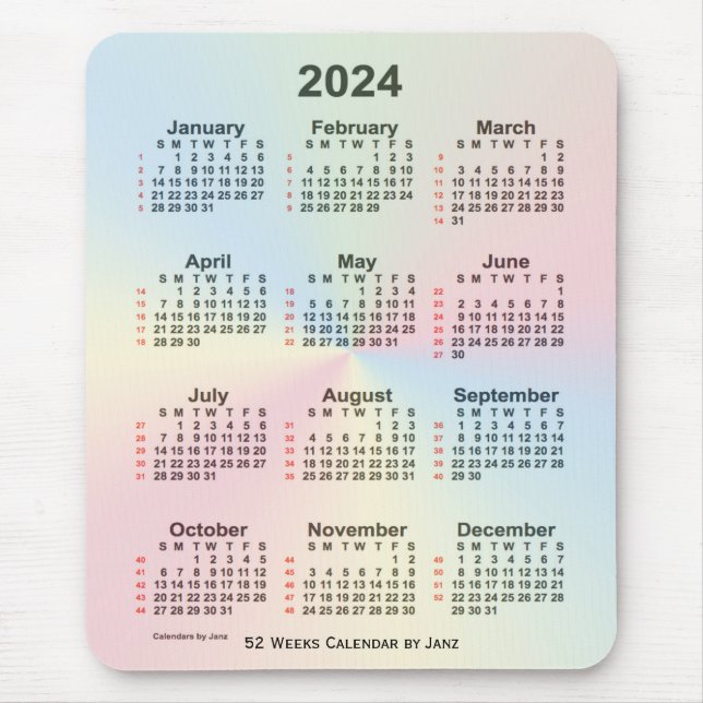 2024 Rainbow Cloud 52 Week Calendar by Janz Mouse Pad (Front)