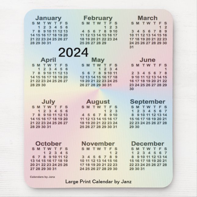 2024 Rainbow Cloud Large Print Calendar by Janz Mouse Pad (Front)