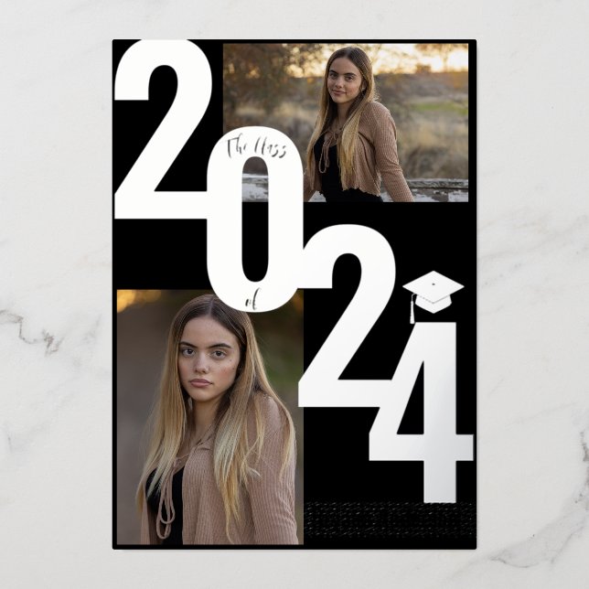 2024 Real Foil Silver Metallic Graduation Photo  (Front)