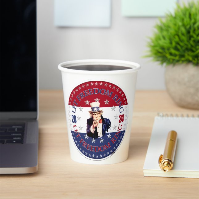 2024 Red and Blue Let Freedom Ring Uncle Sam Paper Cups (Insitu)