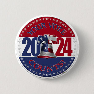 2024 Red and Blue Your Vote Counts Liberty Bell 6 Cm Round Badge