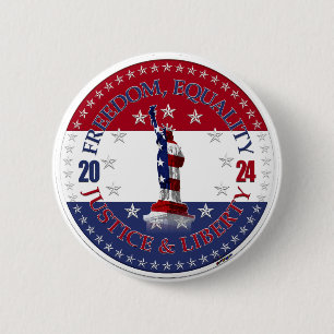 2024 Red Blue Freedom, Equality, Justice Liberty S 6 Cm Round Badge