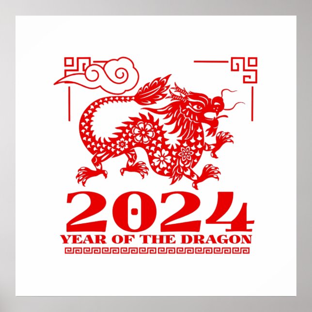 2024 Red Chinese Zodiac Year of the Dragon Artwork Poster (Front)