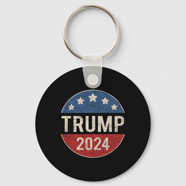 2024 Retro Campaign Button Re Elect President Trum Key Ring (Front)