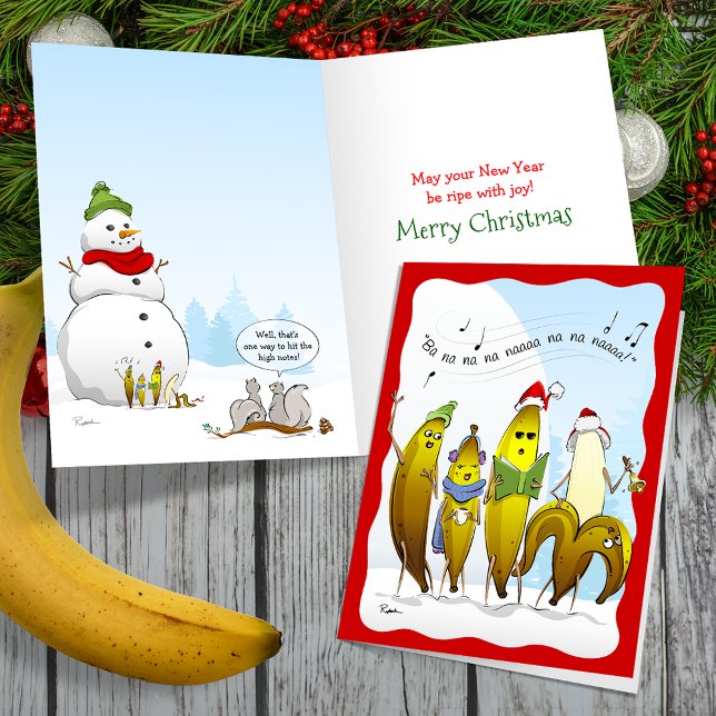 2024 Ripe Bananas Christmas Caroling Funny Holiday Card (Customize your holiday greeting on these unique, funny banana Christmas cards!)