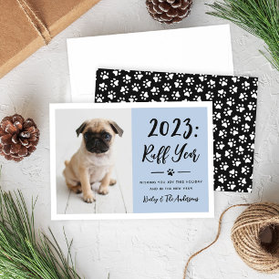 2024 Ruff Year Dusty Blue Funny Dog Photo Holiday Card
