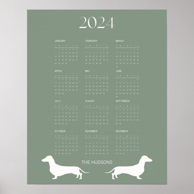 2024 Sage Dachshund Silhouette Calendar Poster (Front)