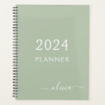 2024 Sage Green Script Monogram Name Modern Planner<br><div class="desc">2024 Sage Green Monogram Add Your Own Script Name 2022 Calendar Wedding Event Planner. This makes the perfect sweet 16 birthday,  wedding,  bridal shower,  anniversary,  baby shower or bachelorette party gift for someone that loves glam luxury and chic styles.</div>