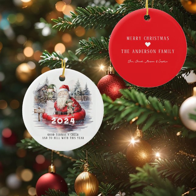 2024 Santa Flooded North Pole Humourous Holiday Ceramic Tree Decoration (Creator Uploaded)