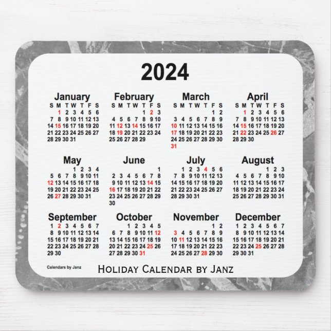 2024 Silver Holiday Art Calendar by Janz Mouse Pad (Front)