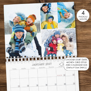 2024 Simple Custom Photo Collage 4 Per Month Calendar