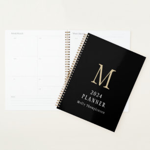 2024 Simple Monogram Initial Name Black Planner