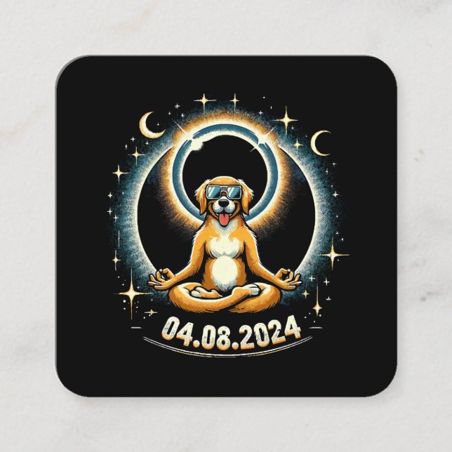 2024 Solar Eclipse Dog Square Business Card (Front)