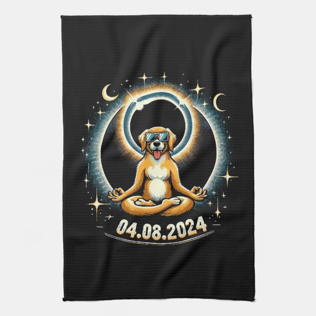 2024 Solar Eclipse Dog Tea Towel (Vertical)
