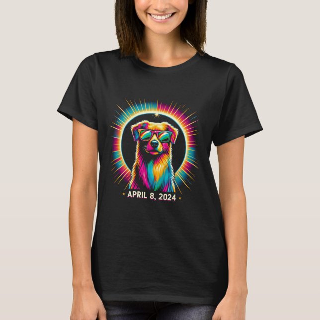 2024 Solar Eclipse Dog Wearing Solar Eclipse Glass T-Shirt (Front)