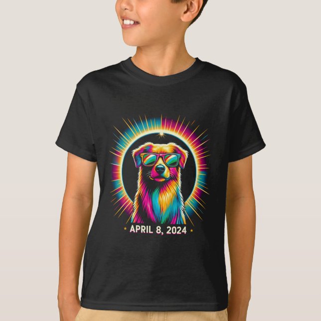 2024 Solar Eclipse Dog Wearing Solar Eclipse Glass T-Shirt (Front)