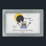2024 Solar Eclipse Survival Edition Belt Buckle<br><div class="desc">Celebrate your survival of the April 8,  2024 "Great American Solar Eclipse 2.0" with this simple but trendy “I Survived (again)” cartoon eclipse with freaked-out observer. All texts and images are fully customisable.</div>