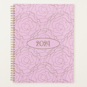 2024 Stained Glass Rose: Gold Rose on Pink Planner