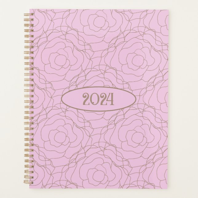2024 Stained Glass Rose: Gold Rose on Pink Planner (Front)