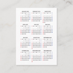 2024 Sunday Start Mini-Calendar All White Business Card