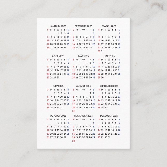 2024 Sunday Start Mini-Calendar All White Business Card (Front)