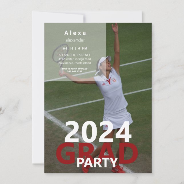 2024 Tennis Photo Graduation Party  Invitation (Front)
