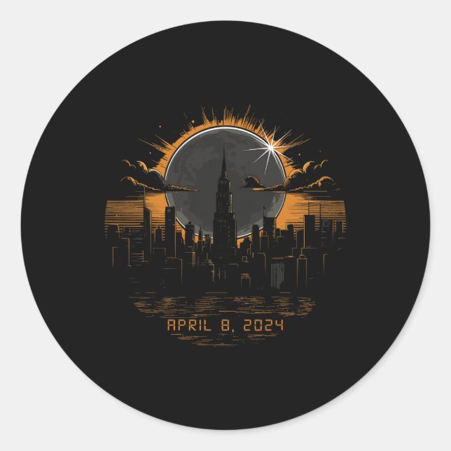 2024 Total Solar Eclipse April 8 New York  Classic Round Sticker (Front)