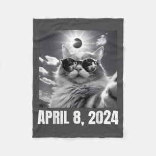 2024 Total Solar Eclipse Cat Selfie Funny Meme Fleece Blanket