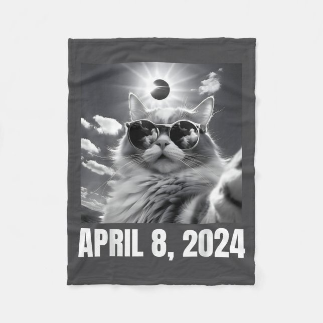 2024 Total Solar Eclipse Cat Selfie Funny Meme  Fleece Blanket (Front)