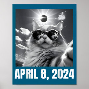 2024 Total Solar Eclipse Cat Selfie Funny Meme  Poster