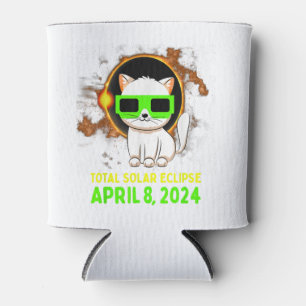 2024 Total Solar Eclipse Cat Wearing Solar Eclipse Can Cooler