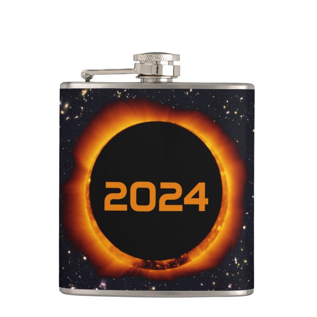 2024 Total Solar Eclipse Date Starry Sky Hip Flask (Front)