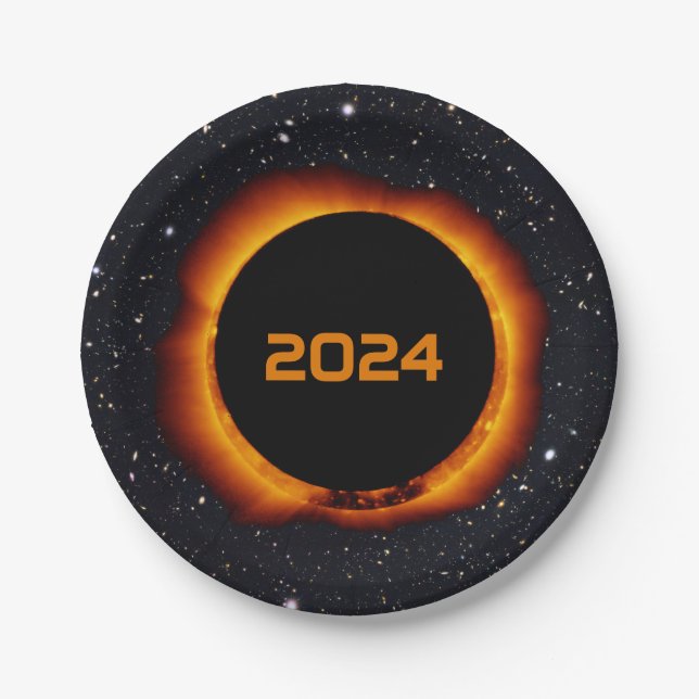 2024 Total Solar Eclipse Date Starry Sky Paper Plate (Front)
