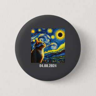 2024 Total Solar Eclipse Funny Cat In Soluna Gles 6 Cm Round Badge