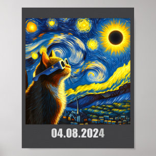 2024 Total Solar Eclipse Funny Cat In Soluna Gles  Poster