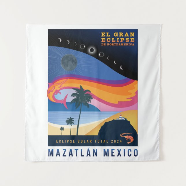 2024 Total Solar Eclipse Mazatlan wall tapestry (Front)