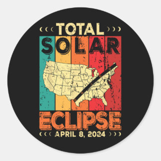 2024 Total Solar Eclipse Solar Eclipse Retro Vinta Classic Round Sticker