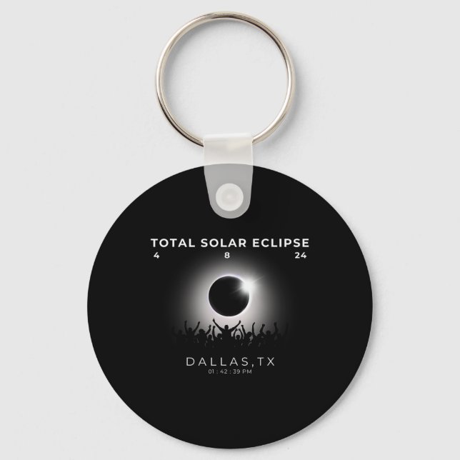 2024 Total Solar Eclipse Totality Dallas Texas Wat Key Ring (Front)