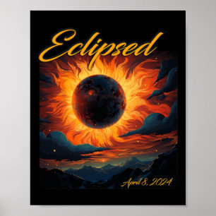 2024 Total Solar Eclipse Totality Sun Moon Poster
