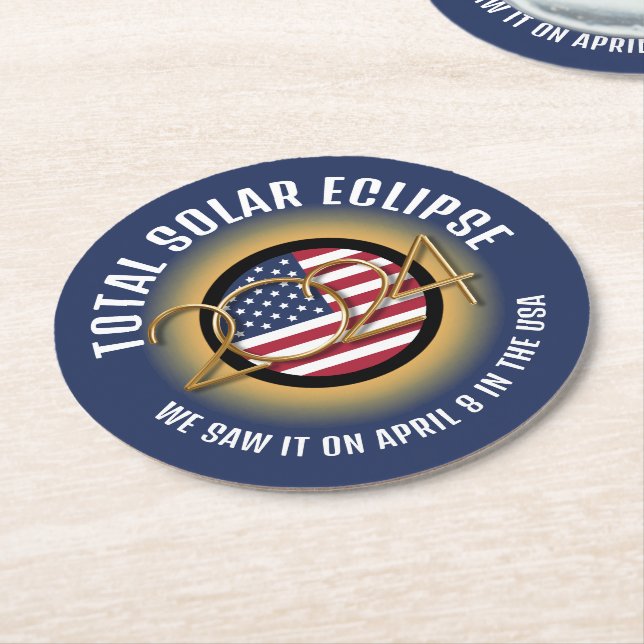  2024 TOTAL SOLAR ECLIPSE USA ROUND PAPER COASTER (Angled)