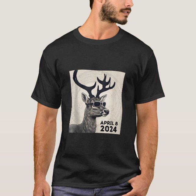 2024 Total Sun Moon Eclipse April 8 Watching Deer  T-Shirt (Front)