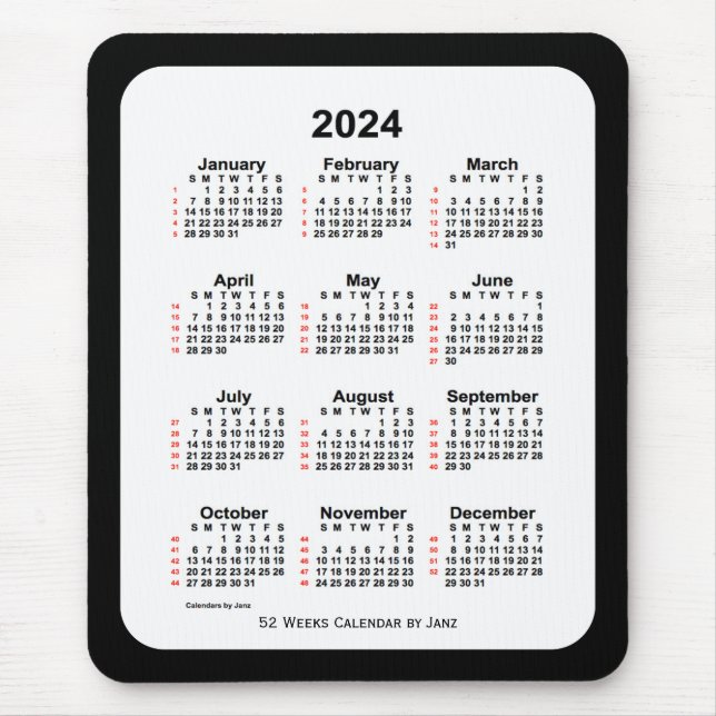 2024 Two Tone Black 52 Week Calendar by Janz Mouse Pad (Front)