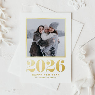 2024 Typography Happy New Year Photo Foil Holiday Postcard