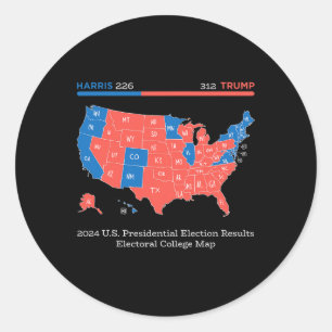 2024 U.s Presidential Election Results College Map Classic Round Sticker