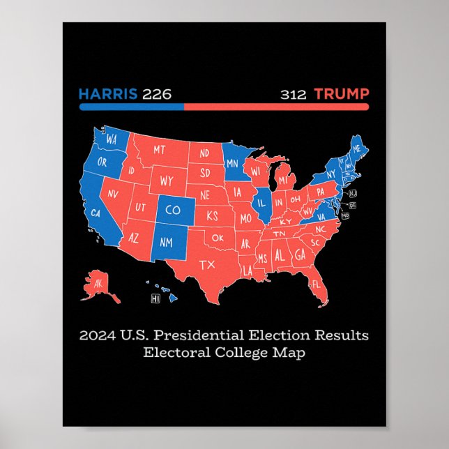2024 U.s Presidential Election Results College Map Poster (Front)