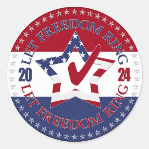 2024 USA Flag Let Freedom Ring Star Check Mark Classic Round Sticker