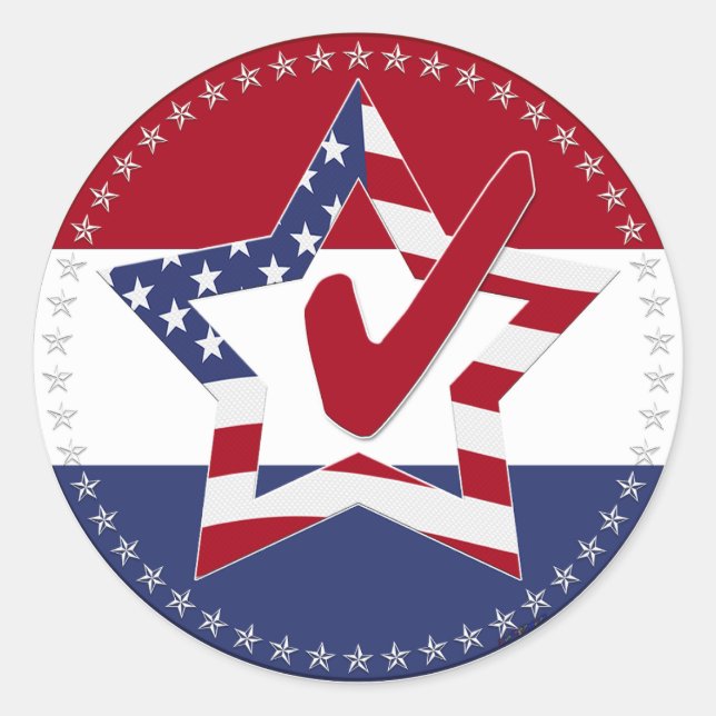2024 USA Flag Star Check Mark Classic Round Sticker (Front)