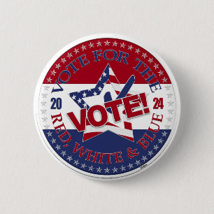 2024 Vote For The Red, White Blue VOTE! Star Check 6 Cm Round Badge