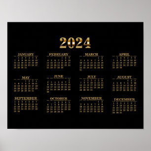2024 Wall Calendar Black/Gold Poster